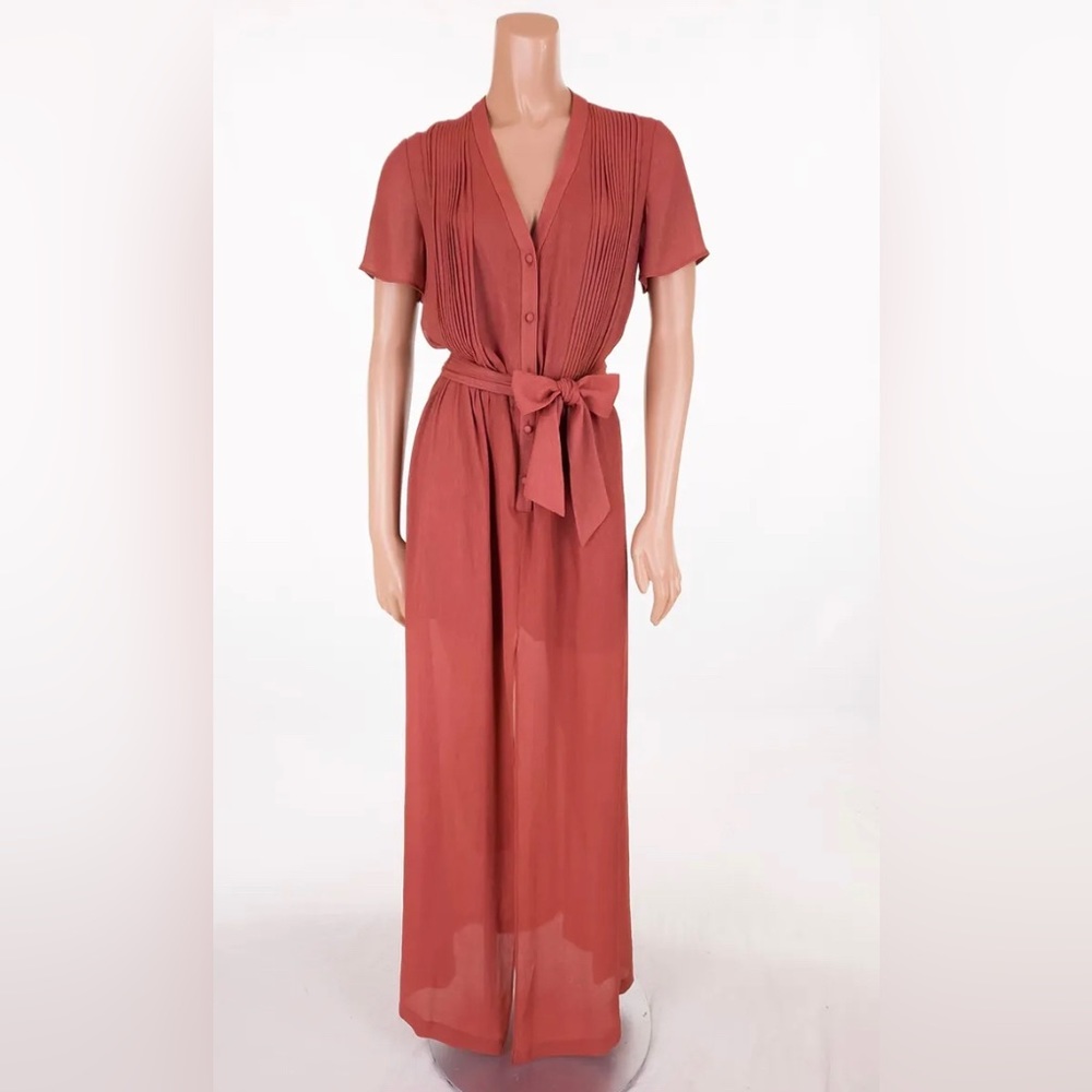 REISS UK Genie Long Maxi Shirt Dress in Augburn Orange